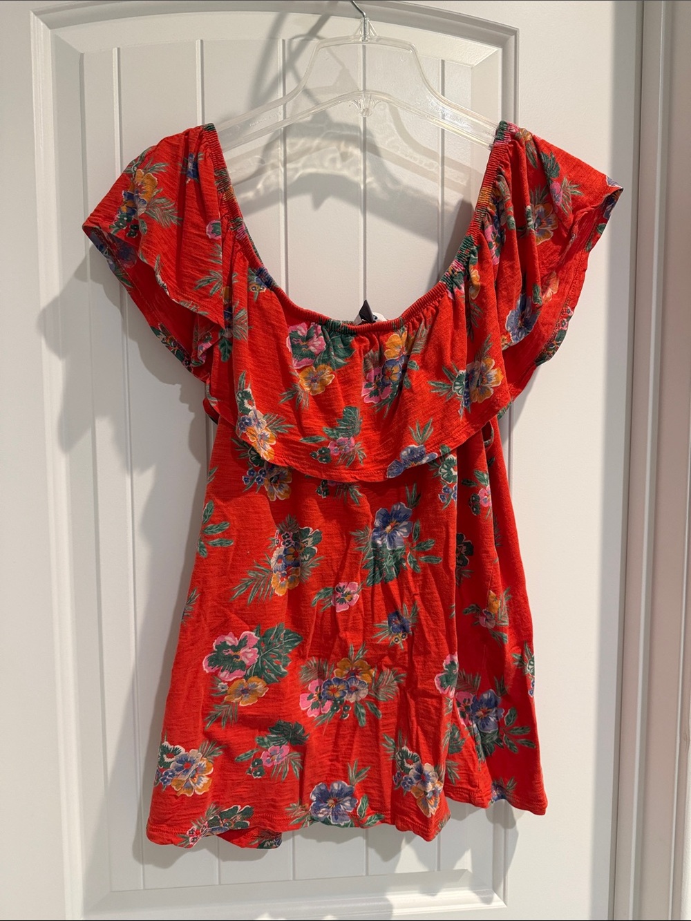 Old Navy Red Floral Ruffle Off-Shoulder Top